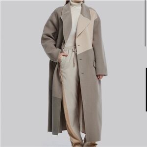 NWT Dept Anonym Coat Tri-Color Long Wool in Greige